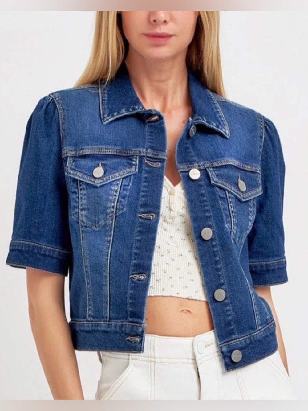 Risen Jeans Jessie Puff Short Sleeve Crop Denim Jacket